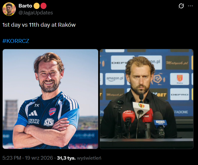 Tak po 11 dniach pracy w Rakowie ''ZMIENIŁ SIĘ'' trener Tomasz Kaczmarek xD